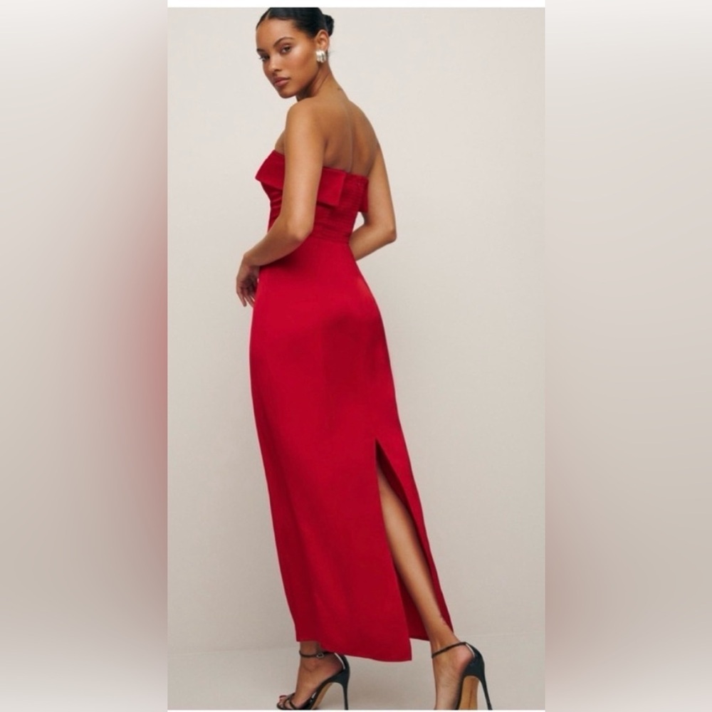 Reformation Johan Strapless Midi Dress Lipstick Red NWT Size 12 - Picture 4 of 9
